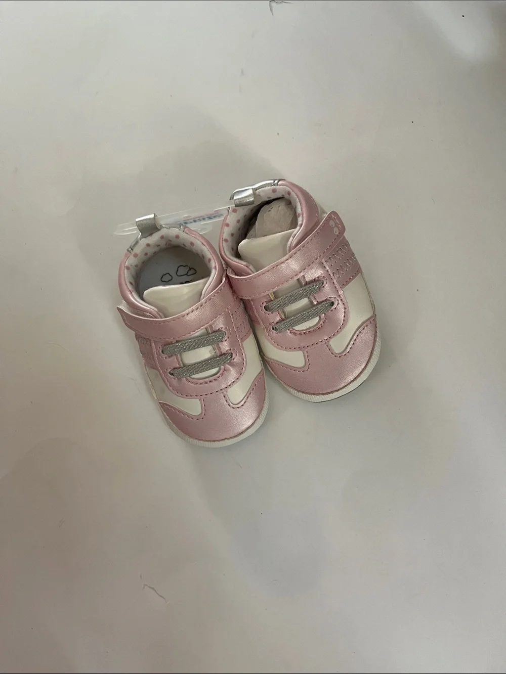 Stride Rite Pink and White Baby Sneakers with Silver Accents